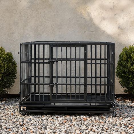 Cage de transport pour chien en métal robuste avec roues (1/5)