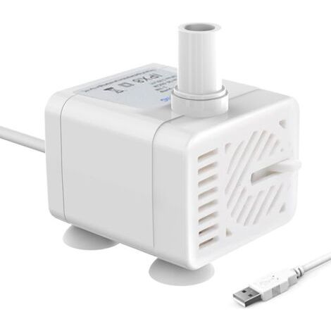 Mini pompe submersible USB (5 V CC, 1–3 W, 200 l/h), réglable, ultra-silencieuse, idéale pour les animaux, les aquariums, les bassins et la culture hydroponique / Blanche (1/5)