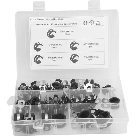 47pcs Colliers de Câbles en Forme R, Lot de Serre-câbles en Acier Inoxydable 304 et Caoutchouc (1/5)