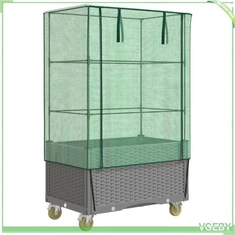 Jardinière surélevée - FAFEICY - 4015864 - Housse imperméable - 4 roulettes (2 freins) - Aspect rotin gris (1/5)
