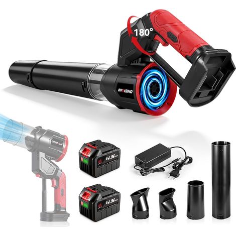 Souffleur électrique sans Fil 180°Rotatif 180km/h Vitesse 2x4,5Ah 3 Vitesses réglables, 525W Moteur sans balais, Volume d'air 558 m³/h, Écran LED, 4 Buses, Nettoyage jardin (1/5)