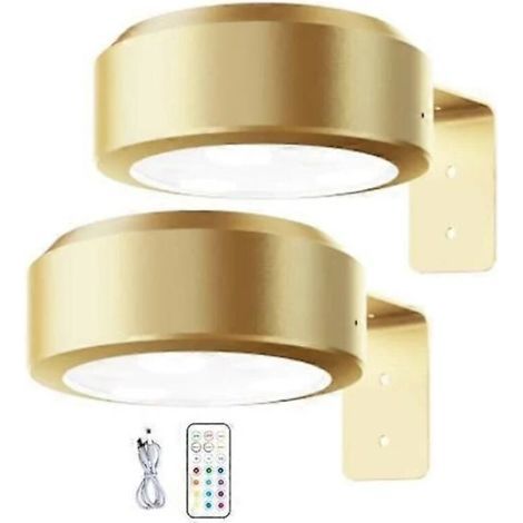 Lampe de dessin murale sans fil avec télécommande, luminosité réglable, rechargeable, lampe de dessin RGB 13 couleurs, luminosité réglable - Or (lot de 2) (1/5)