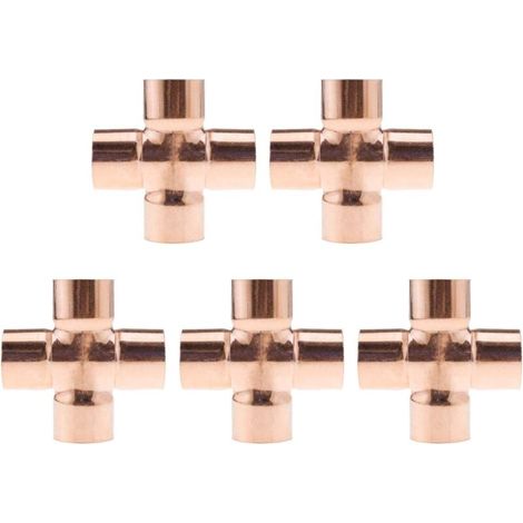 Pdir 5pcs 22mm 4 Way Cross Pipe Fitting for Plumbing Air Conditioning Refrigeration Central Heating Gas Pipeline (1/5)