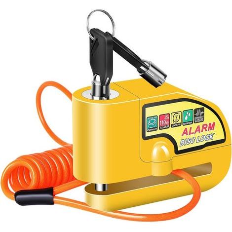Motorcycle brake disc lock with 1.2m orange warning cord, suitable for motorcycles and electric bikes. (1/5)