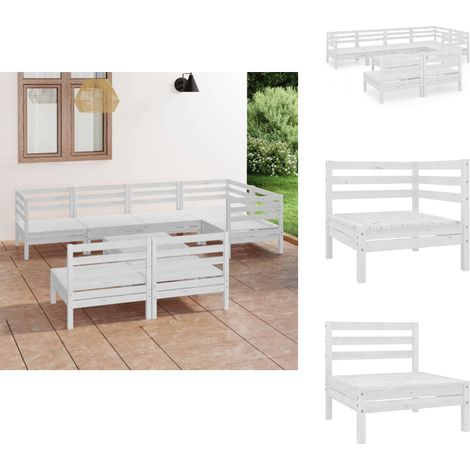 8-tlg. Garten-Lounge-Set Massivholz Kiefer Weiß - Outdoor Lounge Set - Gartenmöbel - Rattan Möbel - Kiefernholzmöbel - Gartenmöbel Set (1/5)
