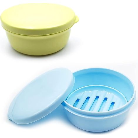 Boîte à savon de voyage ronde en plastique avec couvercle anti-fuite pour garder le shampooing et l'après-shampoing au sec, boîte à savon de voyage pour les voyages d'affaires, la salle de bain, la (1/5)