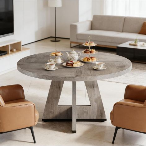 Tavolo da pranzo rotondo 120 cm in legno ingegnerizzato grigio HAVRYA (1/5)