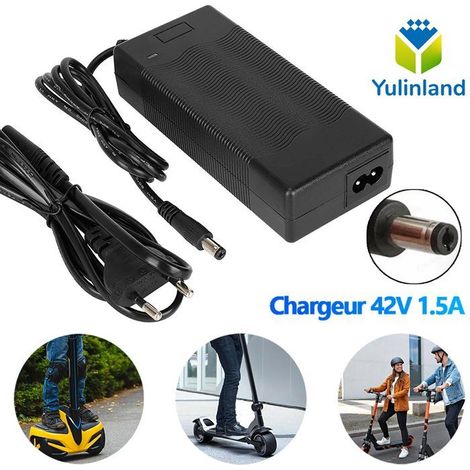 Chargeur de batterie, Chargeur 42V 1.5A pour Scooter électrique Xiaomi Mijia M365 Ninebot Es1 Es2,avec adaptateur, EU, Noir (1/4)