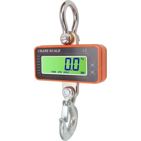 Digitale Kranwaage 1500 kg / 3000 lb, elektronische Industrie-Schwerlast-Hängewaage mit Fernbedienung und LED-Anzeige, orange (1/5)