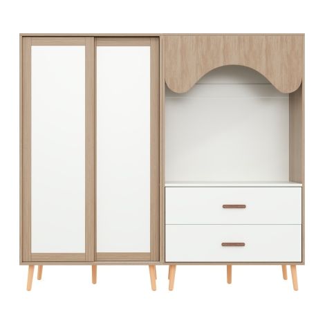 Armoire enfant 80 x 46 x 141,5 cm 2 tiroirs Cadre en panneau de particules Couleur blanc et naturel (1/5)