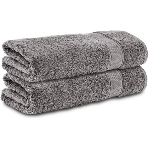 Lot de 2 Serviettes de Douche, 70x140 cm, 100 Coton, éponge, Douce, absorbante, Gris Anthracite (1/5)