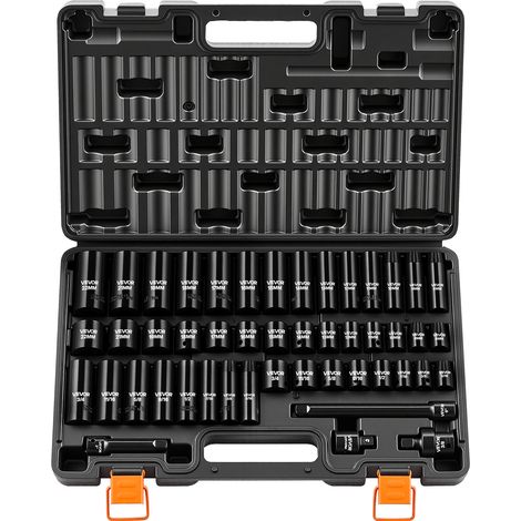 VEVOR Schlagnuss-Set, 3/8 Zoll-Antrieb, 48-tlg., Sechskant-Steckschlüssel, SAE 5/16-3/4 Zoll & Metrisch 8-19 mm, 21-22 mm, Chrom-Vanadium-Legierungsstahl, Verlängerungsstange, Adapter & Koffer (1/5)