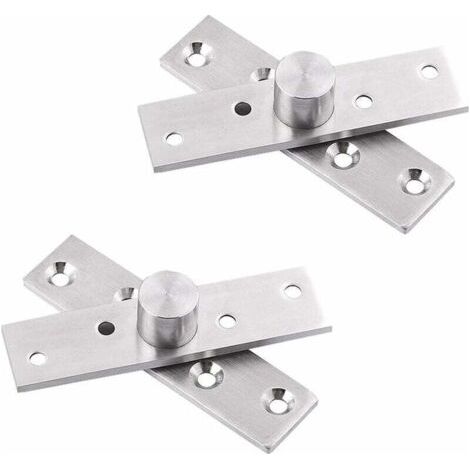 Charnière pivotante de porte à 360 degrés, 2 charnières pivotantes à axe central de porte en acier inoxydable, charnières de porte rotatives dissimulées robustes avec vis de fixation (75 x 17 mm)