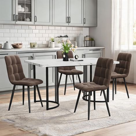 Table et chaises de cuisine blanches 5 pièces avec pieds métal (1/5)