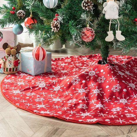 122cm Jupe de Sapin de Rouge Jupe Arbre de Noël avec Motif Flocon de Neige Blanc Tapis de Sapin de Noël Couvre-Pied de Sapin- 48inches GROOFOO
