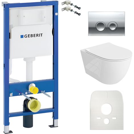 GEBERIT WC Set mit Vorwandelement, Wand-WC und Spülknopf (1/5)