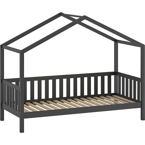 ARKAN - Lit Maison à Barrières 90x200cm Pin Anthracite (1/3)