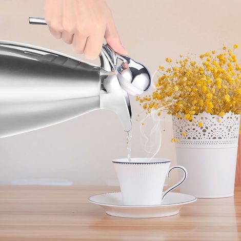 Cafetière isotherme en acier inoxydable à double paroi sous vide, bouteille d'eau chaude 2L argentée (1/5)