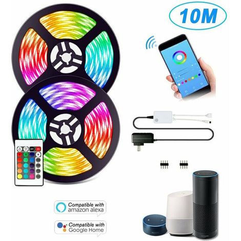 Wifi LED Strip Lights Kit 10M / 32.8Ft Length 5050 RGB IoT Life App Remote Control Color Changing 12V Power Supply Waterproof Smart Light Strip Bar Home Decoration Compatible A (1/5)