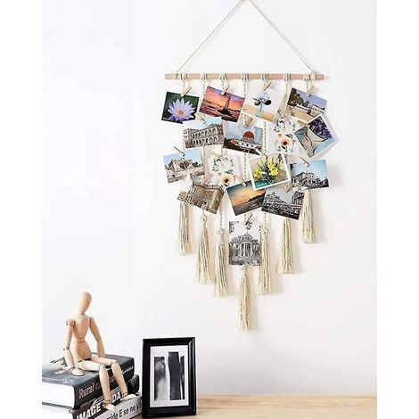 Décoration murale DIY avec cordon et pompons pour cadres photo suspendus. (1/5)