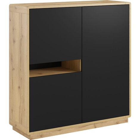 Buffet 3 ante Raven nero opaco e marrone 126cm (1/5)
