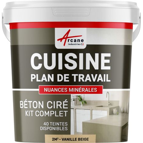 Béton ciré cuisine, plan de travail, crédence, évier sol et mur revêtement mural décoratif kit complet - 2 m² (en 2 couches) Vanille Beige - ARCANE INDUSTRIES (1/5)