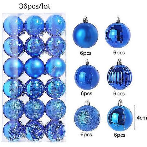 Boules de Noël décoratives de 4 cm (36 pièces) - Or, rouge, vert, bleu - Fournitures pour sapin de Noël - Pendentif - Décoration de Noël (1/5)