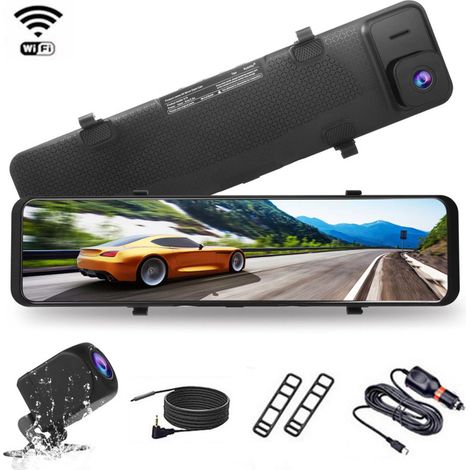 Espejo retrovisor 4K de 12 pulgadas, cámara dual, grabadora de video delantera y trasera, Wi-Fi, pantalla táctil, detección de colisión, imagen de marcha atrás (1/5)