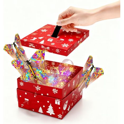 Boîte Cadeau Explosive Papillon de Noël, Boîte Volante Polygone Rouge, Boîte à Pommes de Noël et Saint-Sylvestre, Taille 12,512,512,5 cm (1/5)