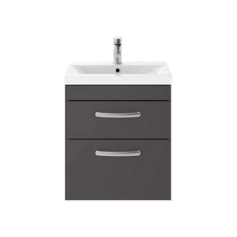 Nuie Athena Gloss Grey 500mm Wall Hung 2 Drawer Vanity Unit and Curved Ceramic Basin - ATH074G (1/5)