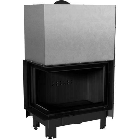Kamineinsatz KRATKI MBA links 17 kW Ø 200 mit Schiebetür gebogenes Glas schwarz Verkleidung (1/5)