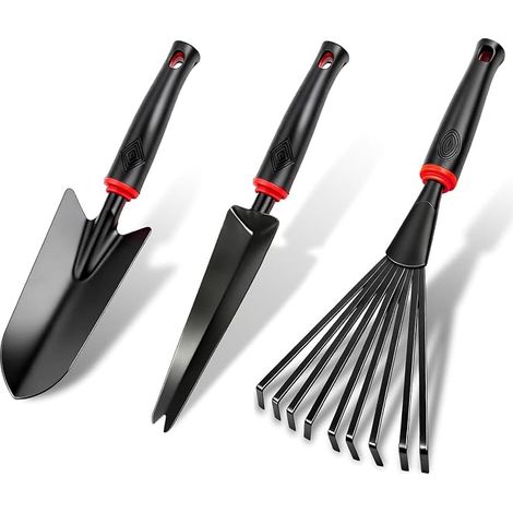 Garden Scoops Set of 3 Narrow Trowel 9 Teeth Hand Rake Small Gardening Tool for Plants Transplant Weeding (1/5)