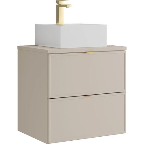Meuble de salle de bain suspendu avec vasque à poser carrée et robinet - Beige - 60 cm - ONDIL (1/5)
