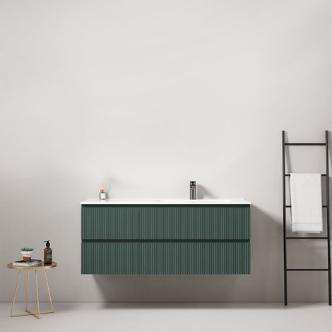 Mobile bagno sospeso cannettato 120 cm Verde Comodoro Lavabo a Destra in Ceramica Senza Specchio - Fiji Paint (1/3)