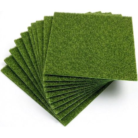 10 Pièces Gazon Synthétique Miniature 15x15cm, Fausse Herbe pour Maquette et Micro Paysage, Pelouse Artificielle en TPE, Tapis de Mousse Décoration Jardin Miniature et Artisanat DIY (1/5)