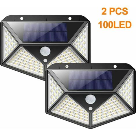 100 LED Outdoor Solar Light with 270° Motion Sensor - Solar Security Wall Light (Pack of 2) in Black (1/4)