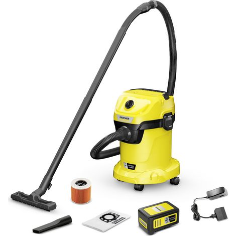 Karcher Aspirateur eau et poussières sur batterie WD 3-18 Battery Set V-17/20 sans fil, Cuve 17 litres avec filtre cartouche et sachet filtre ouate