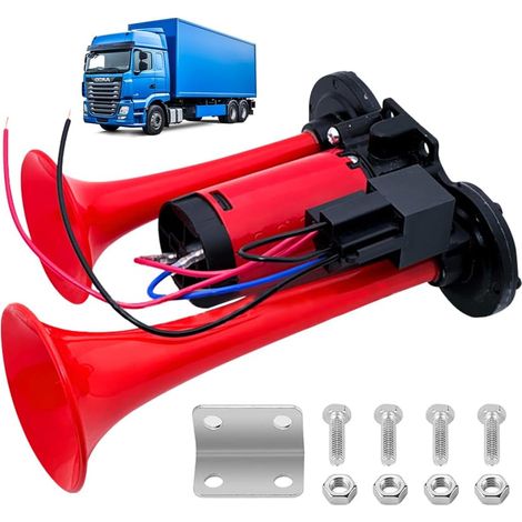 Klaxon Camion 12V, 125DB Kit de Camion Super Puissant avec Compresseur (1/4)