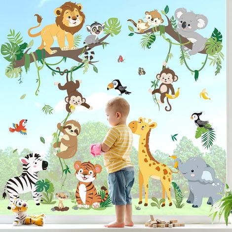 Autocollants Fenêtre Animaux de la Jungle Enfant Safari Stickers (1/5)