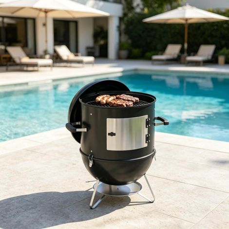 Affumicatore barbecue 3 in 1 a carbone con termometro, prese d'aria regolabili, nero OKMYHOME (1/5)