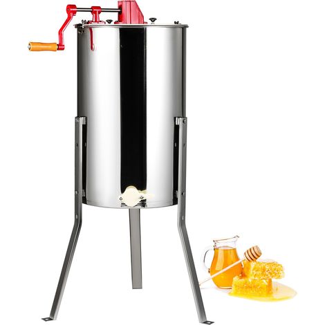 Mophorn Estrattore manuale di miele a 3 telai in acciaio inox per lestrazione di miele a nido deape con centrifuga per apiario con coperchio (1/5)