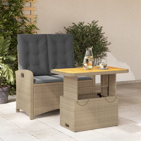 vidaXL 2 Piece Garden Dining Set with Cushions Beige Poly Rattan (1/5)