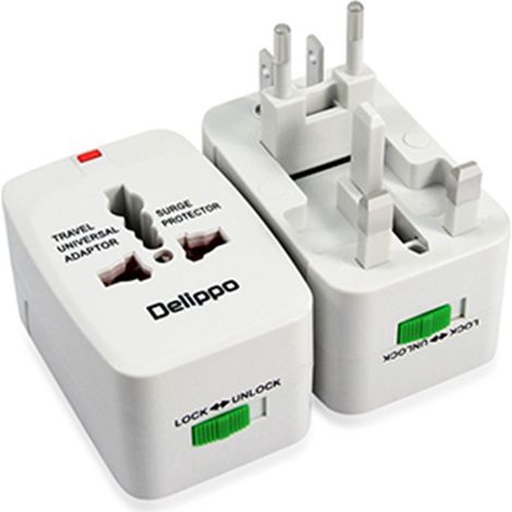 Universeller Reiseadapter 1500 W, 2 USB-Anschlüsse, internationaler Stecker, multifunktionales Wandladegerät 100–250 V, Kindersicherung (1/5)