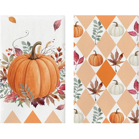 Lot De 2 Torchon Absorbant Déco Automne Motif Citrouille (1/5)