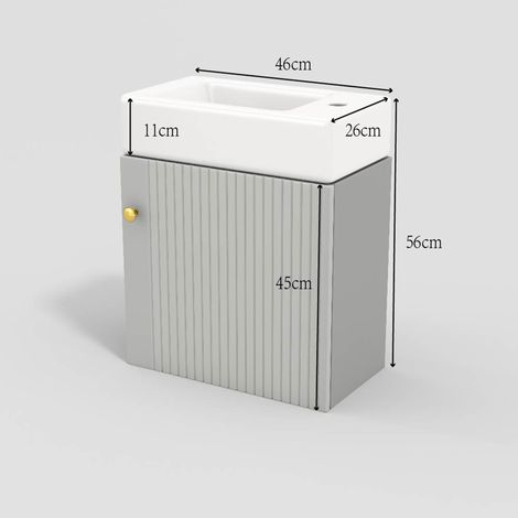 Mobilier de salle de bains : lavabo avec meuble vasque 46 cm, meuble vasque, meuble vasque suspendu, petit meuble de salle de bains d’invités (1/4)