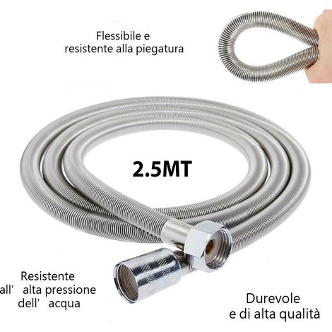 2,5 M FLEXIBLER SCHLAUCH FÜR DUSCHKOPF, DUSCHE, BADEWANNE, CHROMSTAHL 01985 (1/3)