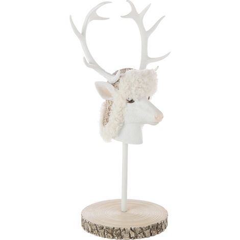 Tête de Cerf sur Socle "Imitation Fourrure" 52cm Écru