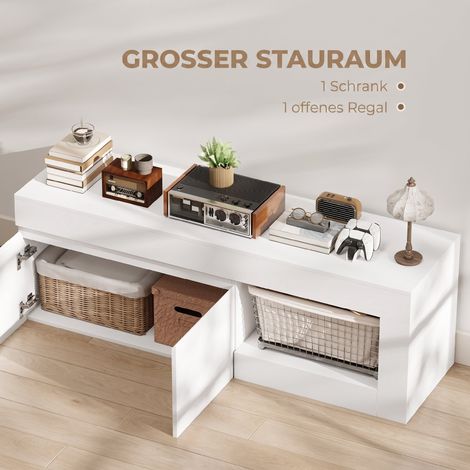 TV Schrank mit 2 Türen Soft-Close-Funktion Weiß 140 x 40 x 48 cm (1/5)
