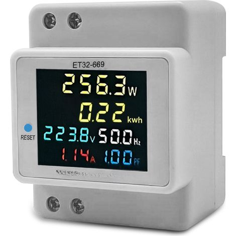 Medidor de energía doméstico digital monofásico AC40-300V 100A, mide voltaje, corriente, potencia (kWh), frecuencia, factor de potencia, pantalla LCD a color. (1/5)