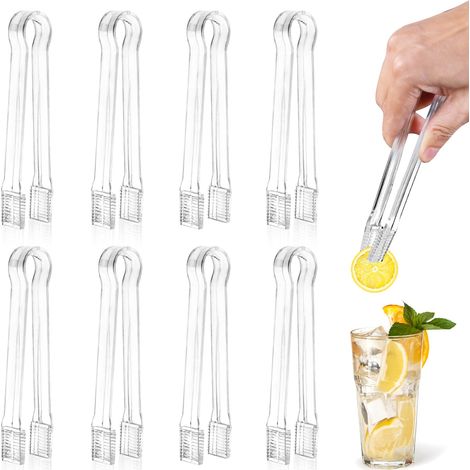 8 pinces à couverts en plastique, pinces transparentes jetables de 16 cm, petites pinces à couverts de cuisine, traiteur, glaçons (1/5)